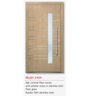 UNILUX Model 2404 Oak Door, Vertical Fiber, Stainless Pilaster, Triple Sealed, Clear Glass, Premium German Timber Door